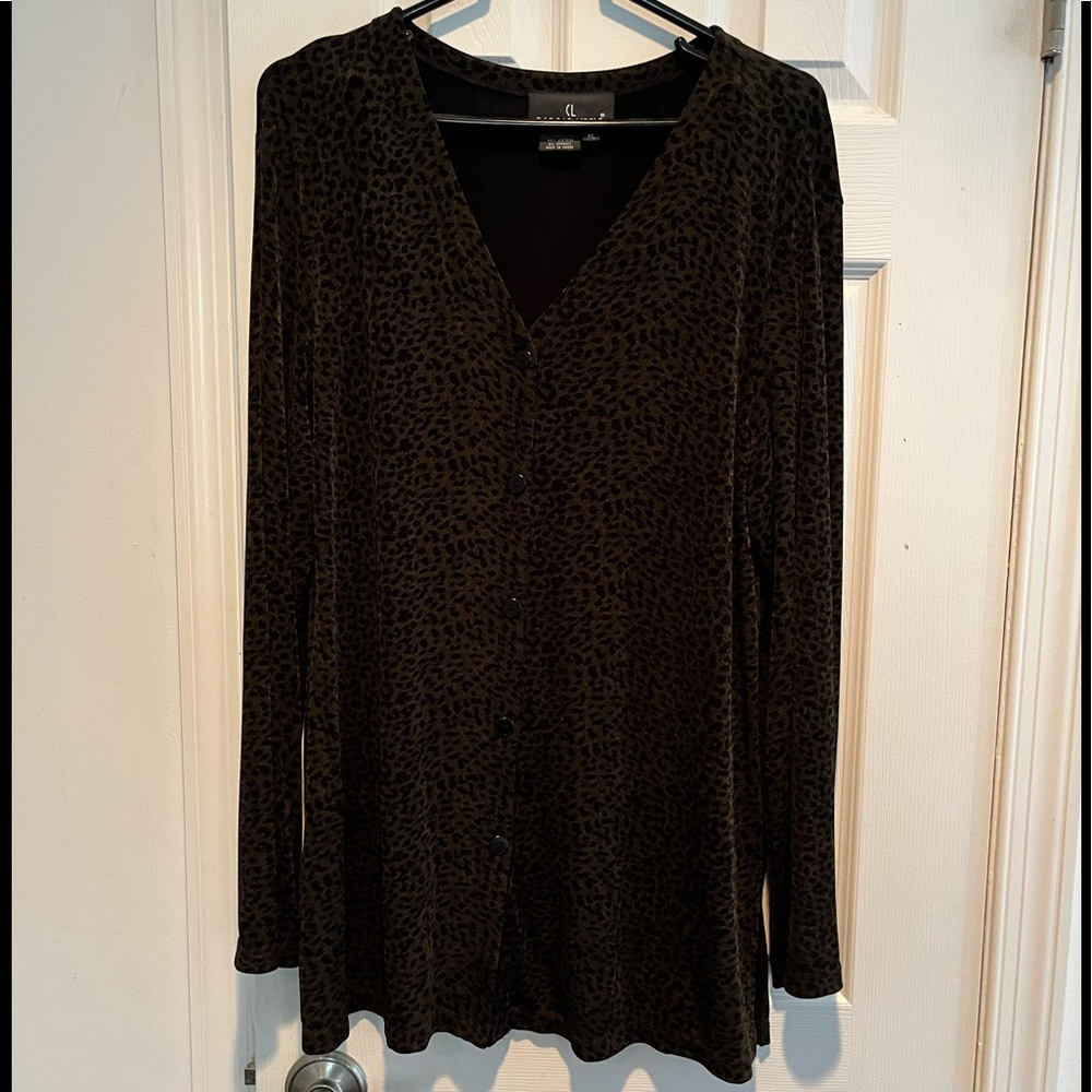 Vintage Carole Little 2 piece set skirt and cardigan leopard print